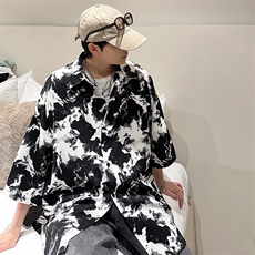 夏季豹纹短袖衬衫男女ins五分袖冰丝衬衣夜店潮A071-C59-P38，男装T恤，电商A071