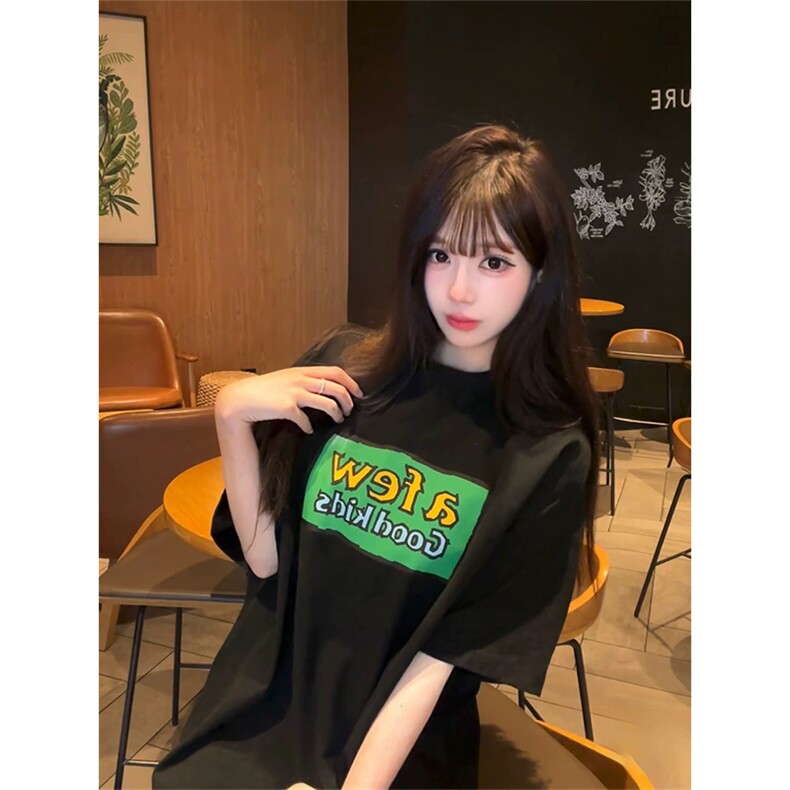 抖音得物供货210克宽松纯棉美式潮牌印花宽松落肩袖纯棉T恤AT2152图片