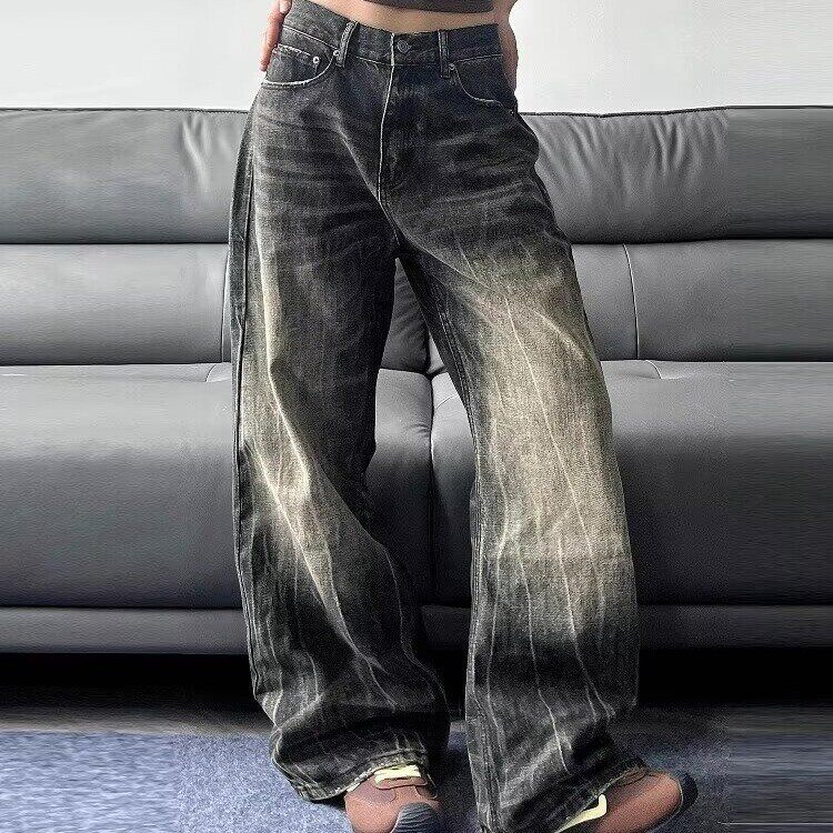 高街水洗猫须做旧牛仔裤男士潮牌痞帅cleanfit修身显瘦微喇裤直筒,女装牛仔裤,星座218-8