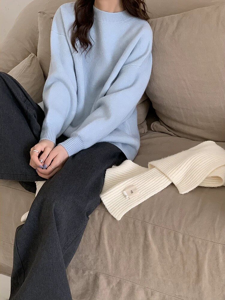 2025年秋季常规套头宽松圆领时尚百搭通勤简约休闲,女装羊毛衫,梵泰羊绒