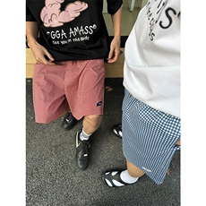 网图有货夏季薄款透气速干格子刺绣五分宽松短裤男女A542-P18，男装休闲裤，星座1505