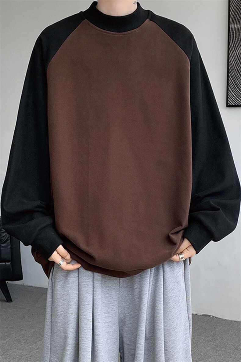8XL-M280g重磅插肩半高领长袖t恤男打底德绒卫衣DR001特P27加绒37,男装T恤,电商B312