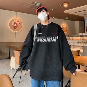 新款抖音直播得物品质麂皮绒开叉圆角宽松男卫衣W3030P45图片