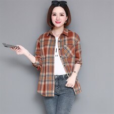 纯棉格子衬衣女款2025新款爆款春秋中老年女士衬衫长袖上衣，女装衬衫，姿萝菲