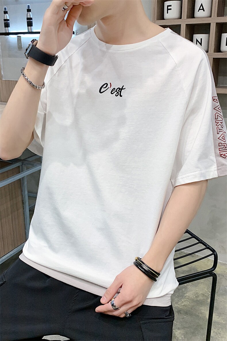 短袖t恤男2021新款夏季时尚字母刺绣纯棉体恤衣服男衣DT,男装T恤,电商A102