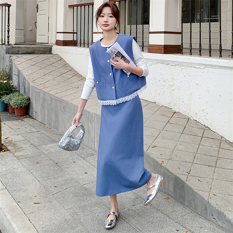 【现货已出】蕾丝拼接西装马甲半身裙两件套W515p175K238,女装套装/套裙,2C209