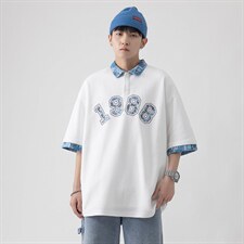 新款优品男士短袖刺绣贴标半开拉链印花T恤宽松上衣ZD3314-P54图片