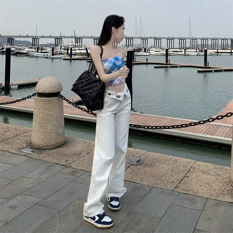 设计感美式阔腿牛仔裤女直筒裤子原宿青少年日系潮夏季常规长裤,男装牛仔裤,星座1210-1