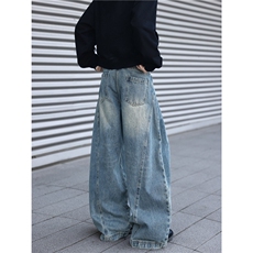 抖音品质美式拼接设计百搭宽松阔腿牛仔裤B315-K25873-特p45控88，男装牛仔裤，电商B315