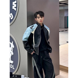 【有货】3607CC-特P85 拼色机车皮衣棉服男加厚立领棒球夹克外套图片