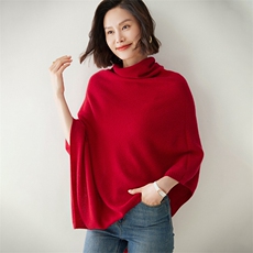 时尚百搭红色羊绒披肩女士秋冬保暖斗篷外套，披肩，迎冬羊绒