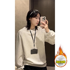 抖音得物高品质美式高街重磅曼巴棉cleanfit螺纹拼接卫衣长袖T恤，男装T恤，电商A486