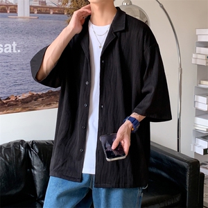 C6057/P45港风高品质玻璃冰丝垂感短袖衬衣男装宽松衬衫上衣控68图片