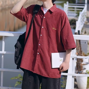 衬衫男短袖字母高街帅气2026夏季新款ins宽松百搭衬衣CY248-P32图片