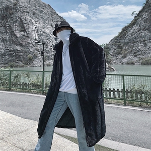 冬季男士中长款仿皮草复古加厚翻领兔绒条纹棉服外套mj373-p175图片