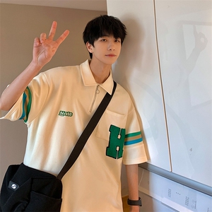 2023夏新款 港风 撞色印花宽松显瘦短袖T恤上衣POLO衫 T2228-P58图片