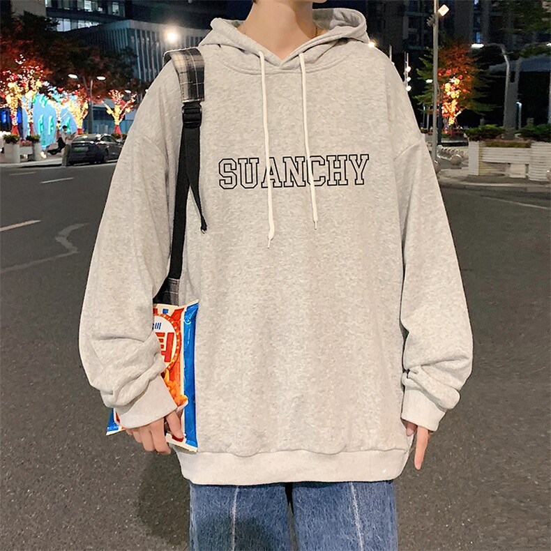 WY2229-P35纯棉连帽卫衣男大码运动帽衫宽松薄外套男,男装卫衣,电商A040