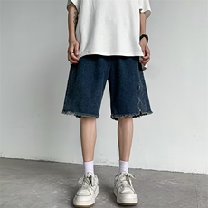 纽扣直脚五分裤时尚宽松直筒青春流行男新款潮夏季潮流牛仔裤水洗，男装牛仔裤，星座716-2