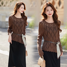 2025早秋新款简单大方高级感气质针织长袖吊带连衣裙套装裙穿搭，女装套装/套裙，奋斗女王