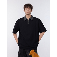 2025得物高品质300克双纱珠地短袖撞色POLO打底衫T恤男RH7777-P50，男装T恤，星座610B-1