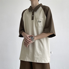 C437-P45夏季潮牌宽松休闲短袖t恤小众设计感撞色POLO衫男现货，男装T恤，星座512-6