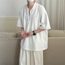现货-夏季重磅高品质拉链短袖潮牌百搭宽松T恤-AT23008-P55，男装T恤，电商A351