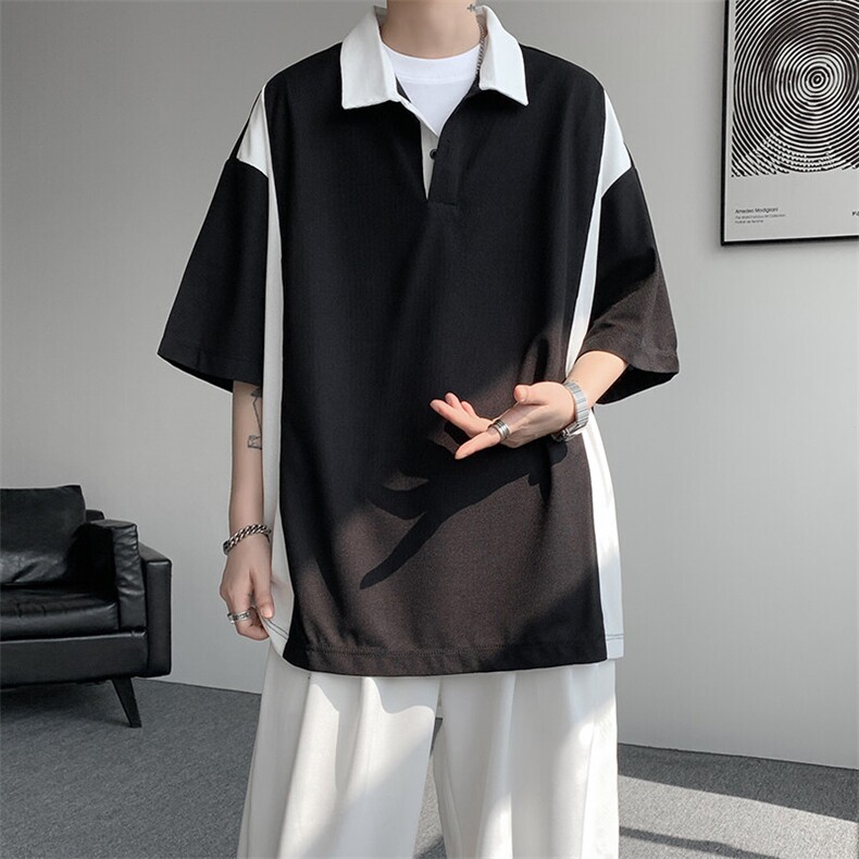 8XL-M拼接撞色短袖t恤男款夏季新款半袖POLO衫加肥加大码DT004P38,男装T恤,电商B312