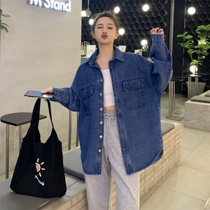 春秋新款韩版宽松百搭软牛仔衬衣外套厚料女C437-75图片