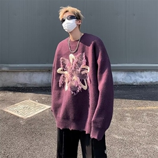 潮美式圆领毛衣男女秋冬季慵懒风情侣装潮牌宽松针织衫上衣，男装针织衫/毛衣，星座716-4