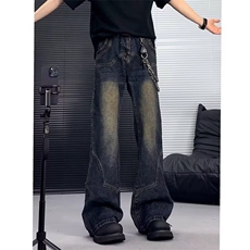 美式水洗复古显高显瘦牛仔裤男女宽松休闲百搭高街阔腿长裤AN602，男装牛仔裤，星座516A