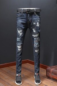 2021秋冬款潮男弹力牛仔裤微跨小脚裤QT6027-88010图片