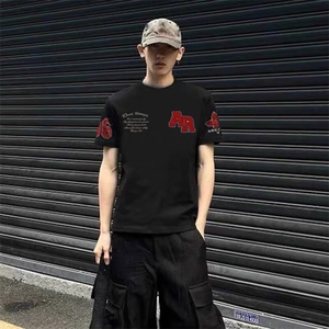 万针全刺绣工艺抖音得物高品质260克重磅纯棉双纱美式高街短袖T恤图片
