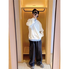 慵懒原宿时尚文艺ins简约新款华棉复合假二件卫衣气质潮流百搭，男装卫衣，星座506A