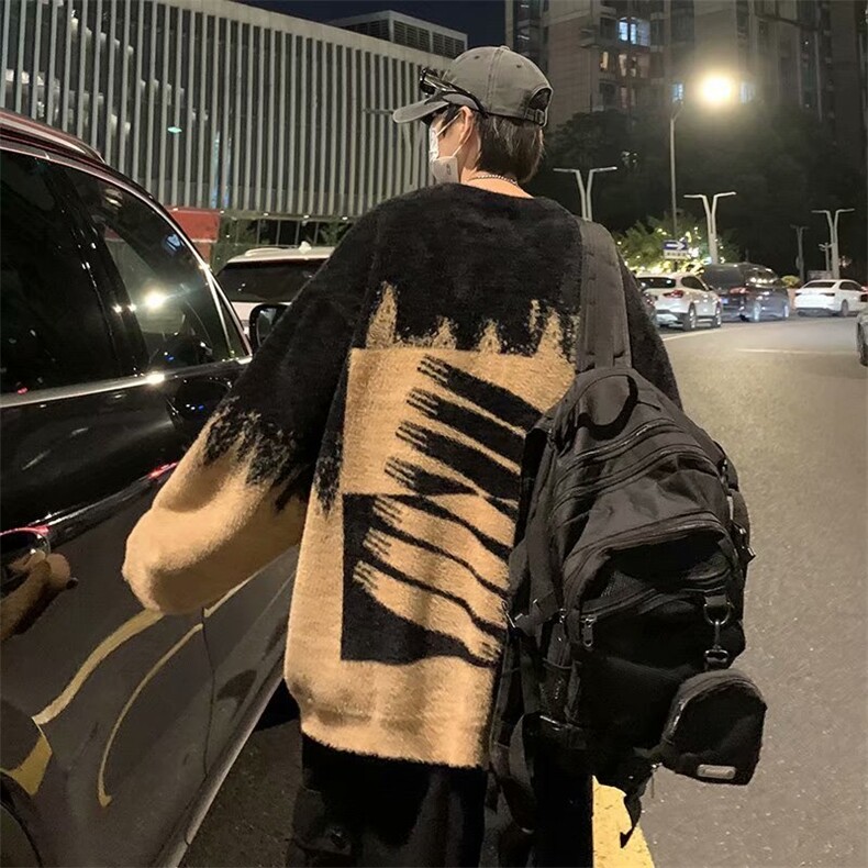 秋冬季新港风慵懒毛衣男ins学生扎染针织衫外套情侣上衣MY132-P45，男装针织衫/毛衣，星座1008-1