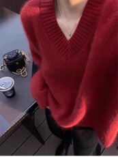 2025年秋季时尚百搭通勤简约休闲V领套衫，女装针织衫/毛衣，琳尚羊绒