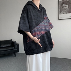 DX10127-特批40控78撞色拼接百搭宽松连帽短袖大码T恤，男装T恤，电商A059
