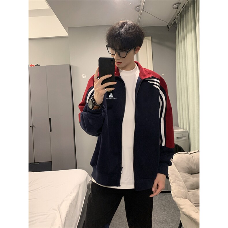 抖音得物秋美式高街重磅结构织带拼接撞色立领卫衣外套ACM4103，女装短外套，电商A443