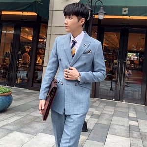 秋冬韩模双排扣西服套装男两件套韩版修身西装A470-TZ13-P225图片