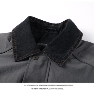 JK736-尺码M-3XL-P75-美式休闲牛仔外套秋季拼接假两件翻领夹克图片