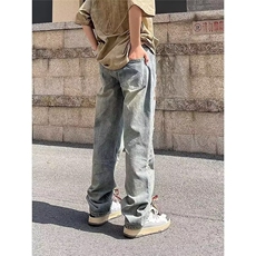 美式破洞牛仔裤男夏季薄款潮牌痞帅vibe风宽松直筒裤子XB136，男装牛仔裤，星座208-5