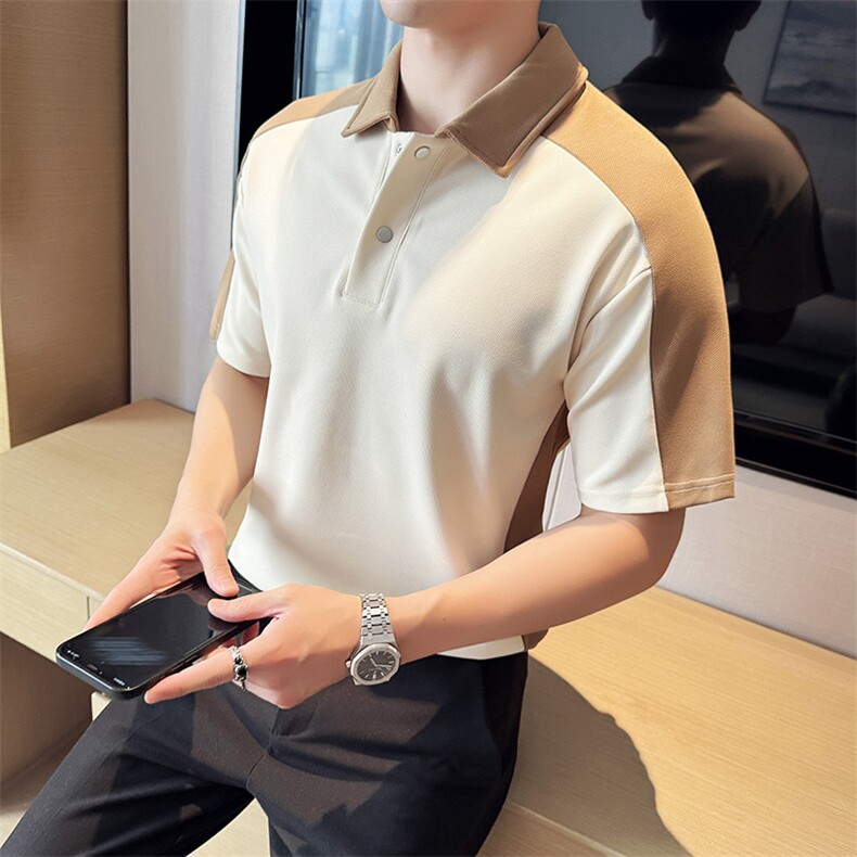 复古英伦拼接撞色设计款半截袖男士翻领Polo衫PL61/P55控78，男装Polo衫，电商A243