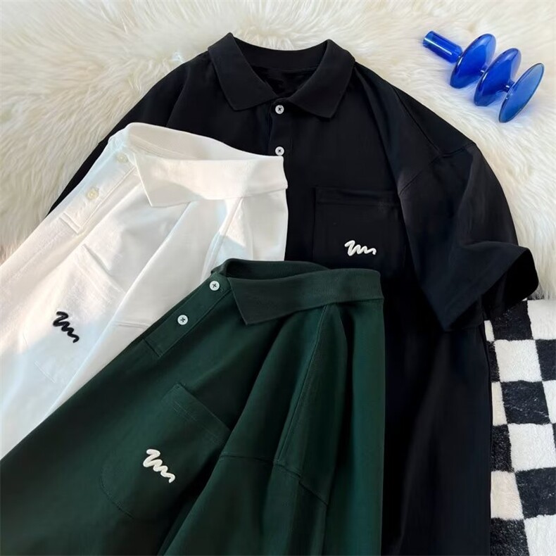美式日系polo衫男款短袖百搭潮流宽松翻领纯棉t恤W598P38,男装Polo衫,星座1116-2