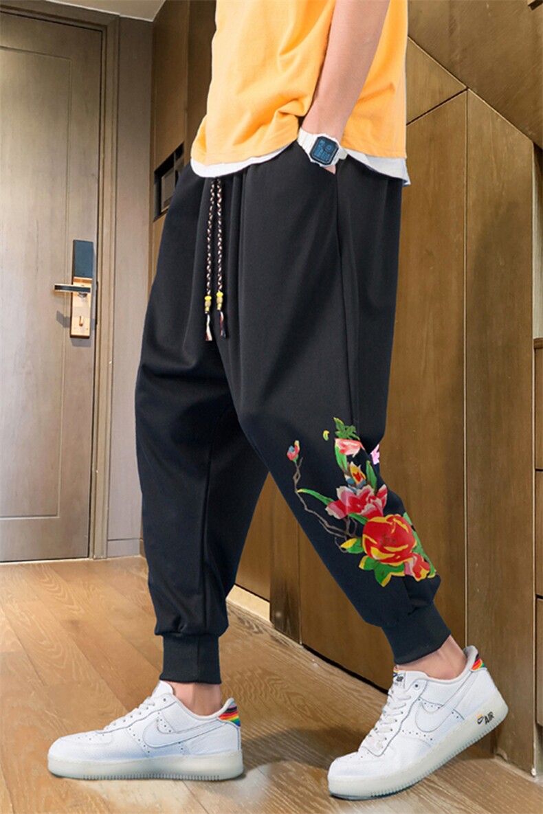 嘻哈九分裤男女胖子大裆裤宽松低裆垮裤吊裆哈伦裤2435绿叶-P30,男装休闲裤,星座207