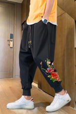 嘻哈九分裤男女胖子大裆裤宽松低裆垮裤吊裆哈伦裤2435绿叶-P30，男装休闲裤，星座207