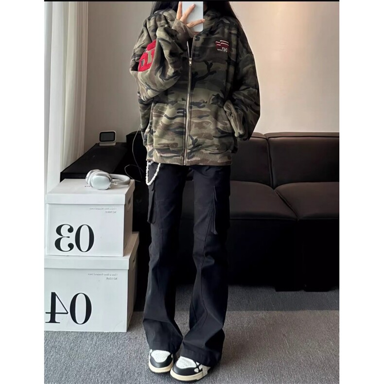 美式高街迷彩开衫女男2026春秋覆古潮牌宽松休闲连帽外套Y8287,女装短外套,星座601-1