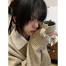 重磅北极绒假两件衬衫领毛衣美式高街复古休闲慵懒纯色翻领针织衫，男装针织衫/毛衣，电商A486