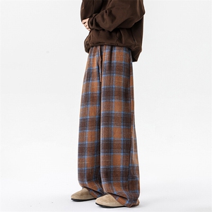 8XL-M美拉德格子毛呢休闲裤美式复古大码慵懒宽松阔腿裤KZ1932P55图片