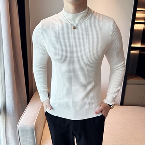 2024秋冬新款英伦修身暗花半高领毛衣针织打底衫男M39-p65图片