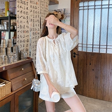 新中式国风禅意防晒套装裤女夏2025新款高级松弛感刺绣短裤两件套，女装套装/套裙，维壹