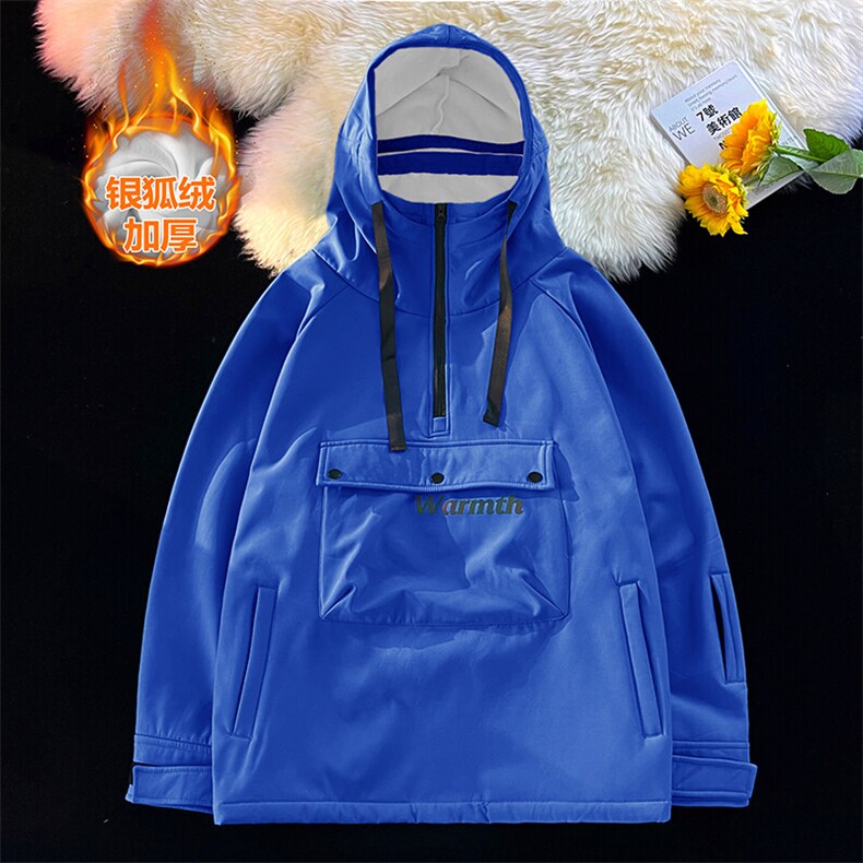 冬季单板双板连帽大口袋滑雪服男女防水银狐绒情侣款外套M25-P175,男装棉衣,电商A001-1
